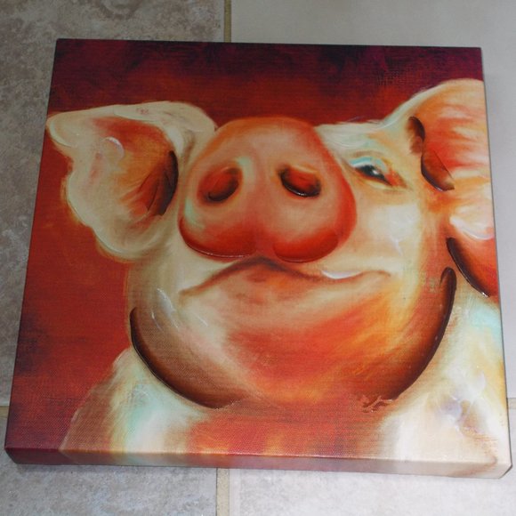 Cute acrylic Pig painting, 10"x10"x1" - Picture 2 of 3
